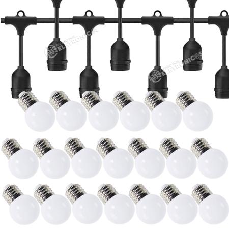 Imagem de Kit Extensão Varal 10 Metros + 20 Lâmpadas Bolinha Leitosa LED G45 Estilo Retrô KIT009