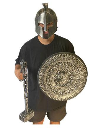 Imagem de Kit Fantasia Gladiador Capacete, Escudo e Martelo Cosplay