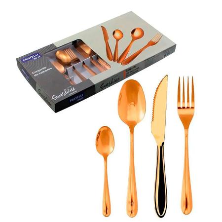 Imagem de Kit Faqueiro Sunshine 24 Peças Rose Gold Aço Inox