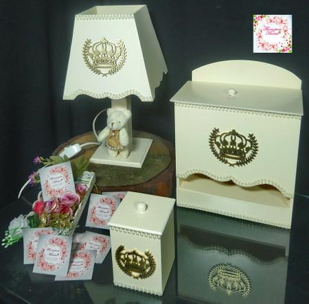 Kit farmacinha Higiene bebê Mdf 8 pçs - CREME COM PEROLAS DE COROA - Flores para Mariae Decor Imagem de Kit farmacinha Higiene bebê Mdf 8 pçs - CREME COM PEROLAS DE COROA