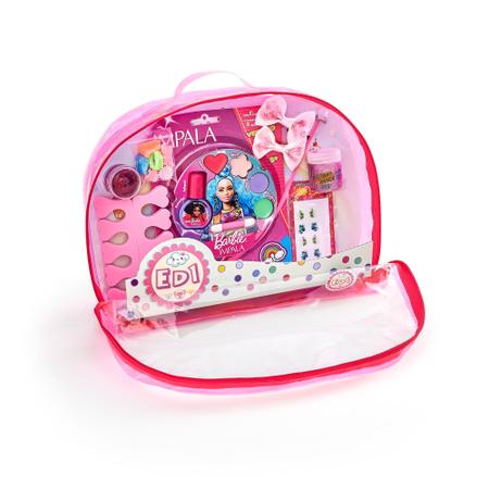 Imagem de Kit Fashion Infantil Maquiagem Esmalte Barbie Laços Acessórios de Cabelo Bolsa Rosa 1022 ED1 Brinquedos