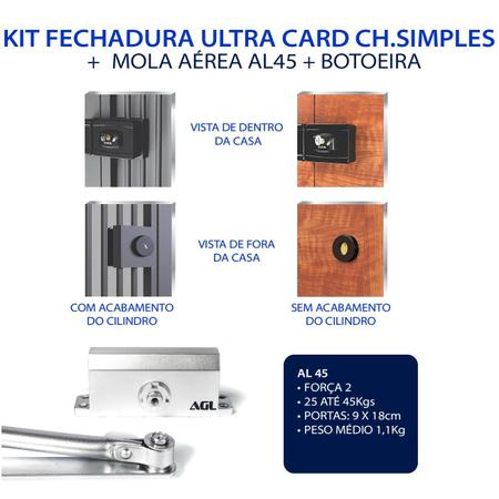 Imagem de Kit fechadura  agl ultra card preta -  ch.simpt + mola + botoeira