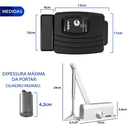 Imagem de Kit fechadura  agl ultra card preta -  ch.simpt + mola + botoeira