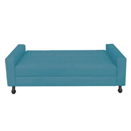 Imagem de Kit Félix com Cabeceira Turim 90 cm Solteiro Baú Quarto Sala Suede Azul Turquesa - Damaffe Móveis