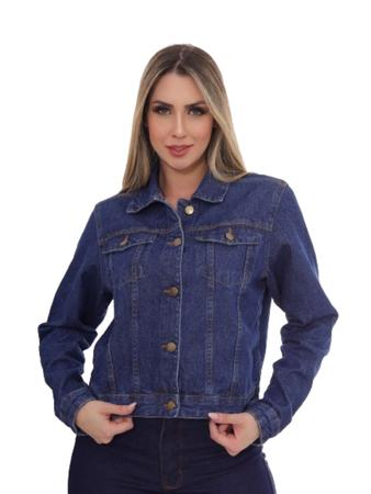 Imagem de KIT Feminino 2 peças - Jaqueta Cropped Jeans Escura e Camisa Social Slim Branco