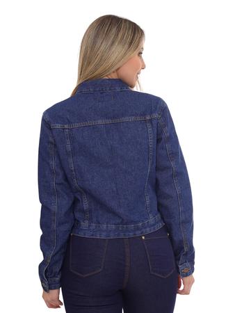 Imagem de KIT Feminino 2 peças - Jaqueta Cropped Jeans Escura e Camisa Social Slim Cinza