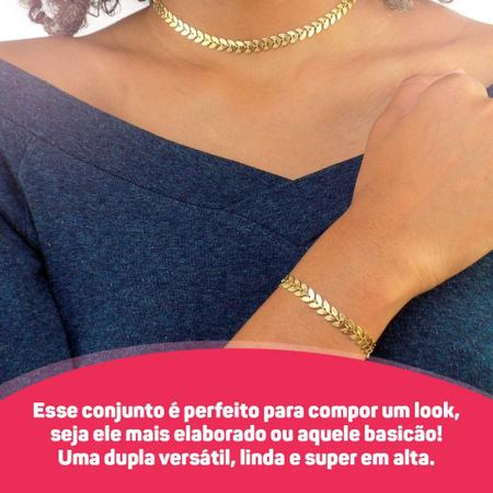 Imagem de Kit feminino colar choker pulseira escama folha envio 24h