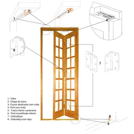 Imagem de Kit Ferragens p/ Porta Camarão Com Dobradiça - 90 cm Natural - Alfer - KTC-309DN