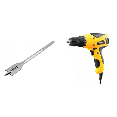 Imagem de Kit Ferramentas MadeiraMadeira com Furadeira 220V e Broca Chata 3/4"x6" 385400 Amarelo