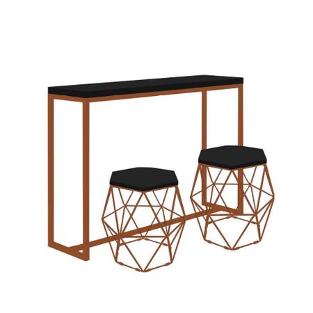 Imagem de Kit Festa 1 Mesa Aparador Bistrô G Mavie 150cm com 2 Mesas P Luna Ferro Bronze MDF Preto - Ahazzo Móveis