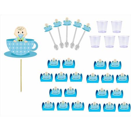 Imagem de Kit festa Chá de Bebê menino 113 peças (10 pessoas)
