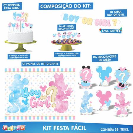 Imagem de Kit Festa Chá Revelação 39 Itens Painel + Enfeites + Faixa