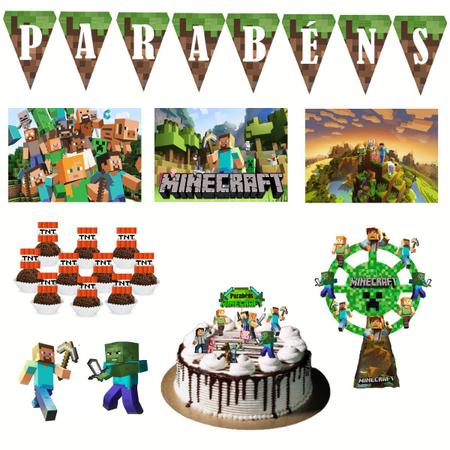 Bolo do Minecraft: + 40 fotos e dicas para festa infantil  Decorações de  festa minecraft, Festa de aniversário minecraft, Festa minecraft simples