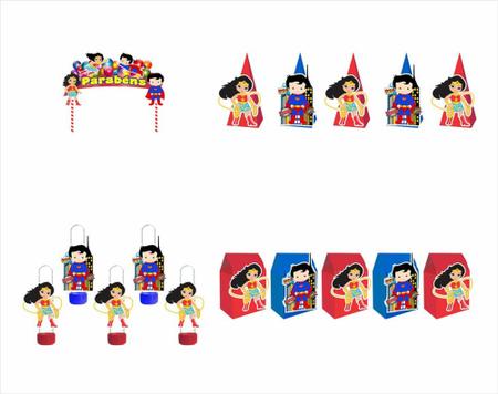 Imagem de Kit Festa Mulher Maravilha e Superman Baby 16 peças (5 pessoas) cone milk