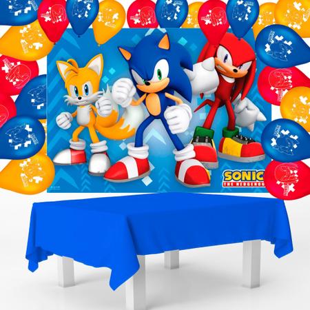 Imagem de Kit Festa Sonic Aniversário Toalha Azul + 25 Balões + Painel