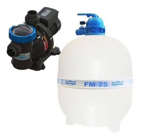 Imagem de Kit Filtro FM 75 + Bomba BM 150 1,5 Cv Motor WEG Piscina 176 Mil Litros Sodramar