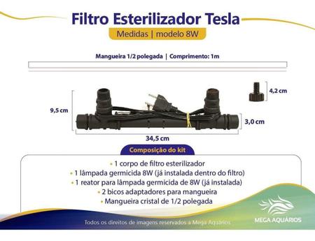Imagem de Kit Filtro Uv-C 8W Bomba 1200 Ultra Violeta 220V Tesla Lago