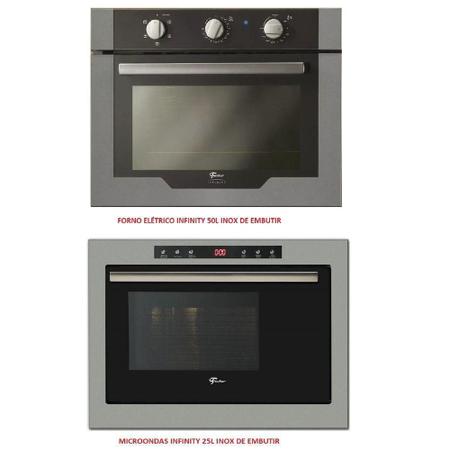 Imagem de Kit fischer infinity forno elétrico 50l + micro-ondas 25l de embutir inox - 127v