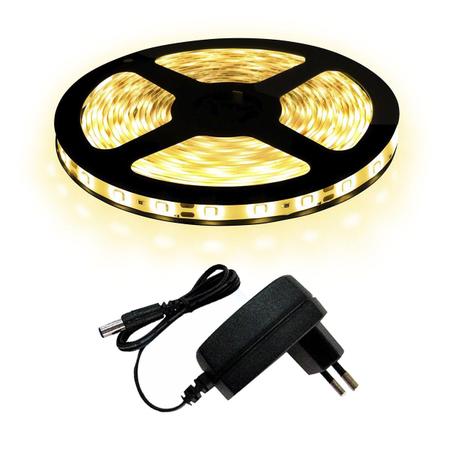 Imagem de KIT Fita LED 3528 Branco Quente 3500K com Silicone Rolo 5 metros 12V + Fonte 2.5AP