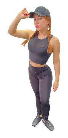 Imagem de Kit Fitness Top Com Bojo E Legging Cintura Alta Conjunto K03