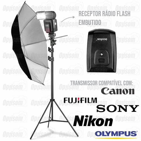 Imagem de Kit Flash Godox TT560II com Rádio Flash para Canon Nikon Sony + 2 Sombrinhas
