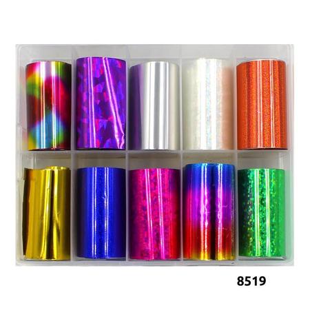 Imagem de Kit foil para unhas decoradas com 10 rolos manicure decoração art nail