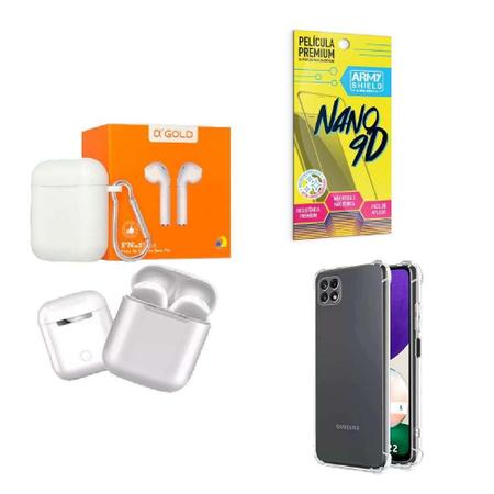 Kit Fone Sem Fio + Capinha Samsung A22 5G + Película 9D - Agold Imagem de Kit Fone Sem Fio + Capinha Samsung A22 5G + Película 9D