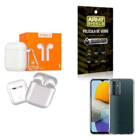 Kit Fone Sem fio + Capinha Samsung M23 + Película 3D - AGold Imagem de Kit Fone Sem fio + Capinha Samsung M23 + Película 3D