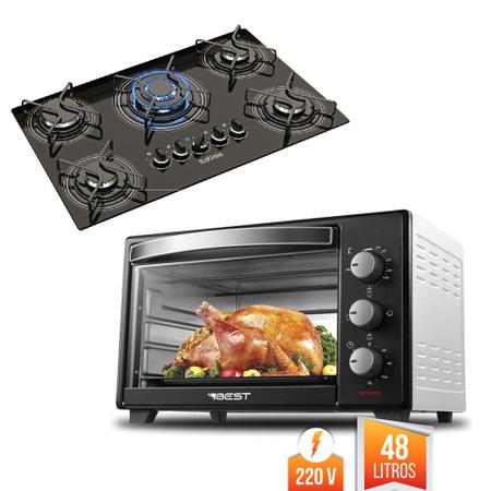 Imagem de Kit Forno Eletrico Best 48 Litros Plus Preto/Branco 220V com Cooktop Itatiaia 5 Bocas Tripla Chama Preto Bivolt