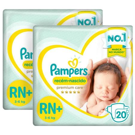 Imagem de Kit Fralda Pampers Premium Care Recém Nascido Plus com 40 unidades - 3 à 6Kg