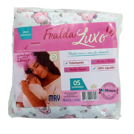 Kit Fraldas Luxo 70cm x 70cm 05 Unidades Minasrey - Menina Imagem de Kit Fraldas Luxo 70cm x 70cm 05 Unidades Minasrey - Menina