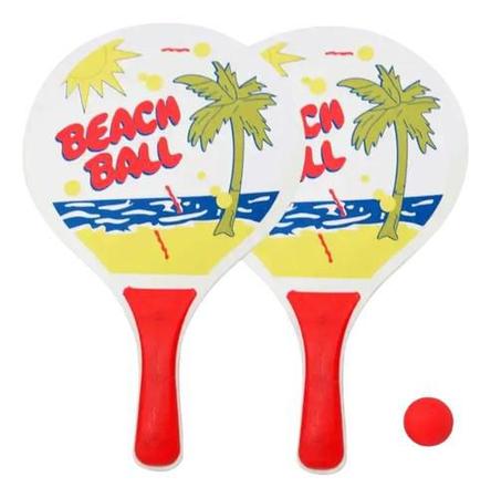 Imagem de Kit Frescobol Par De Raquete Beach Tenis Bolinha Verão Praia esporte diversão