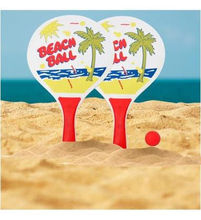 Imagem de Kit Frescobol Par De Raquete Beach Tenis Bolinha Verão Praia esporte diversão