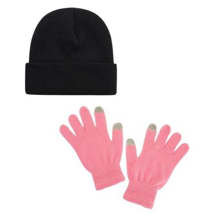 Imagem de Kit frio inverno touca gorro e par de luvas com touch p/cel