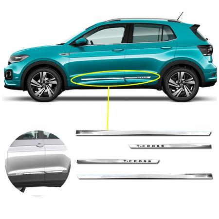 Imagem de Kit Friso Lateral Personalizado Modelo Slim Inferior Cor Cromado T-Cross 2019 2020 2021 4 Portas