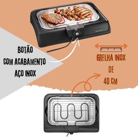 Imagem de kit Fritadeira Elétrica Sem Óleo Air Fryer Botão Digital Churrasqueira 1800W Coletor De Gordura Grill Grelha Inox 40cm