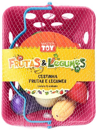 Imagem de Kit Frutas E Legumes Brinquedo Infantil Rosa Cestinha 12pç