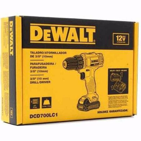 Imagem de Kit furadeira parafusadeira 3/8'' 12,0v 01 bateria dewalt dcd700lc1 br + jogo mtx