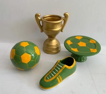 BOLA DE FUTEBOL CERAMICA VERDE E AMARELO