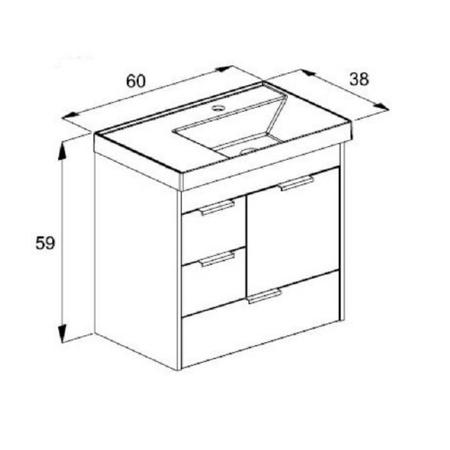 Imagem de Kit Gabinete com 3 Gavetas e 1 Porta 60x36 Lavatório Integrado e Espelho Net