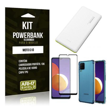 Imagem de Kit Galaxy M12 Carregador Portátil 10K Tipo C + Capa Anti Impacto + Película Vidro 3D -Armyshield