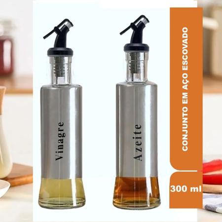 Kit Galheteiro c/ 2 - Vinagre e Azeite - Vidro/Inox - Kit Girl Imagem de Kit Galheteiro c/ 2 - Vinagre e Azeite - Vidro/Inox