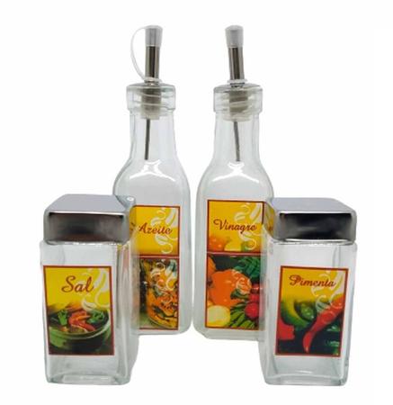 Kit Galheteiro de Mesa 4 Peças de Vidro Sal Azeite Vinagre Pimenta - Wincy Imagem de Kit Galheteiro de Mesa 4 Peças de Vidro Sal Azeite Vinagre Pimenta - Wincy