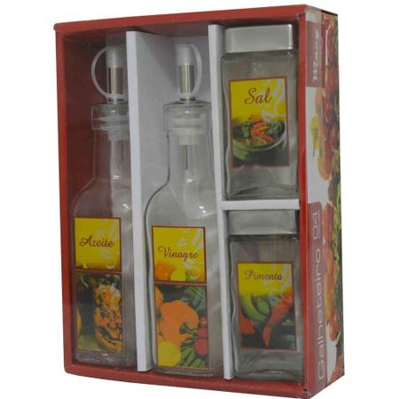 Kit Galheteiro de Mesa 4 Peças de Vidro Sal Azeite Vinagre Pimenta - Wincy Imagem de Kit Galheteiro de Mesa 4 Peças de Vidro Sal Azeite Vinagre Pimenta - Wincy