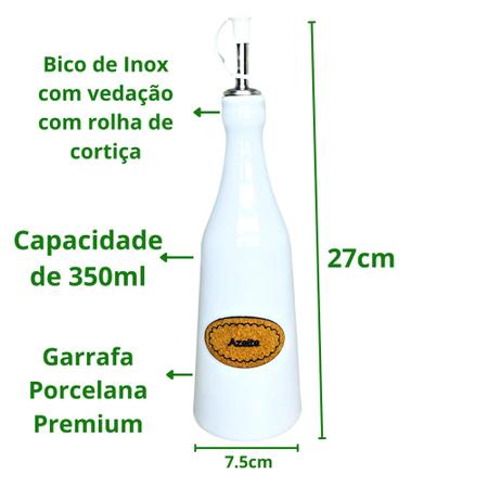 Imagem de Kit Galheteiro Garrafa Porta Azeite e Vinagre em Porcelana Premium 2 Peças 350ml