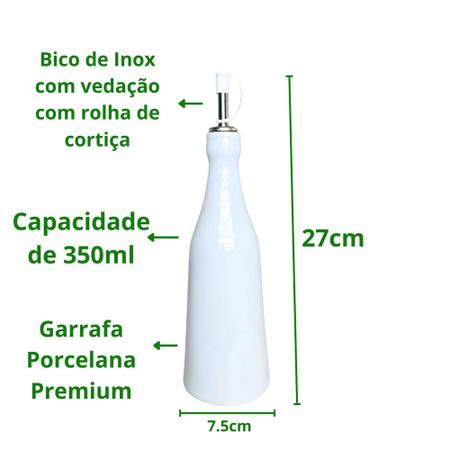 Imagem de Kit Galheteiro Porcelana Premium Branca para Azeite Vinagre Óleo Shoyo 2 Peças 350ml