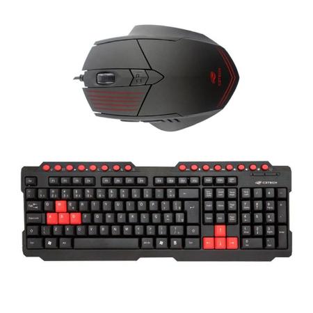 Imagem de Kit Gamer C3Tech Mouse 2400 DPI 6 Botões MG-10BK e Teclado USB 2.0 Preto e Vermelho KG-10BK