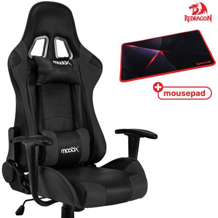 Imagem de Kit Gamer Cadeira Gamer Moob GT Racer Reclinável 180º Preto Com Mousepad Redragon Capricorn Vermelho