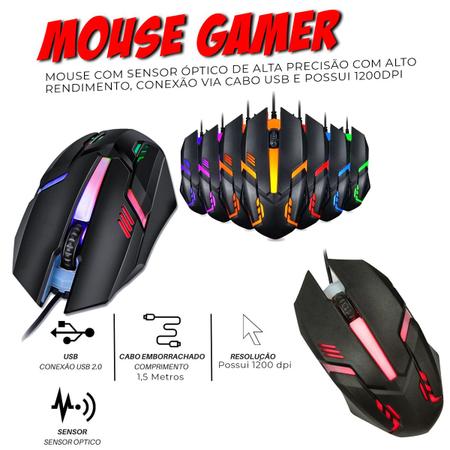 Imagem de Kit Gamer Challengers Teclado Gamer Headset 7.1 Mouse Óptico Led 7 Cores