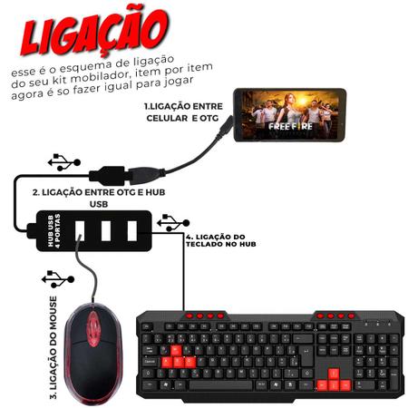 Imagem de Kit Gamer Mobilador Para Celular Com Teclado + Mouse Óptico 800 dpi + Mouse Pad + Acessórios